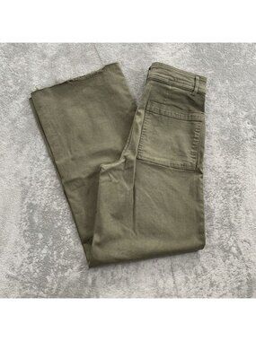 Oat New York Jeans Womens 4/27 Green High Rise Wide Leg Raw Hem Denim Boho